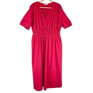Ann Taylor LOFT 2025 Smocked Waist Maxi Pocket Dress Cotton Red Sz XXL